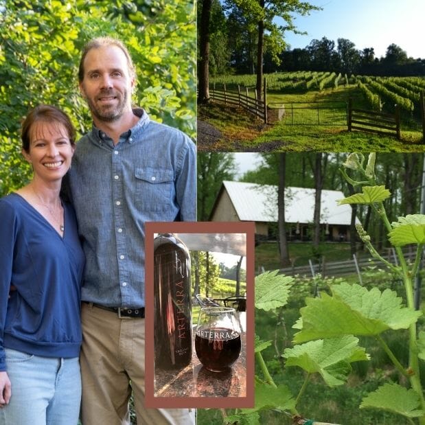 Hawkmoth Arts, Arterra Wines, Collage of the Winery, Wine, and Couple